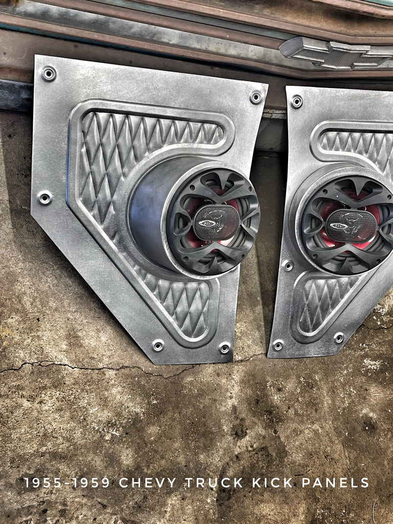 Kick Panel Pods 1955-1959 Chevy truck pleated kick panels with mid mounted speaker pod ...