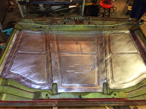 1969-1972 C-10 double beaded Underhood panels with Chevy Emblem